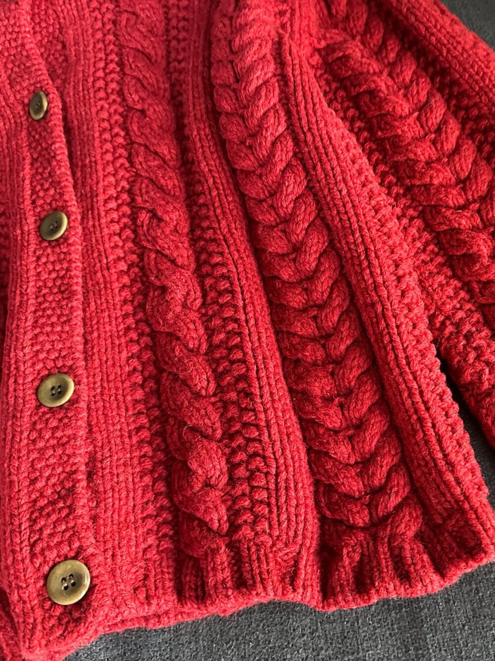 RARE Vintage J.Crew 100% Wool Chunky Cable Knit Red Boxy Cardigan S - Picture 7 of 8